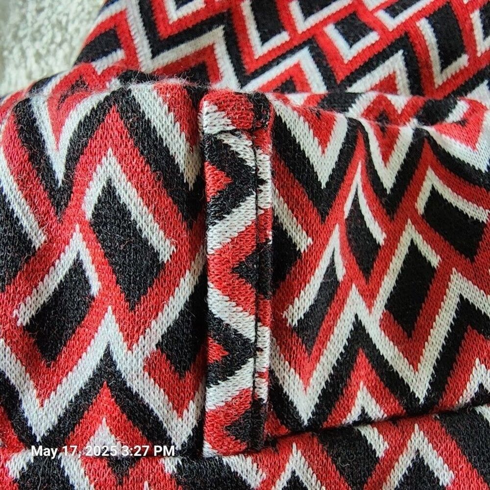 Asos Design Women's Pants Sz 6 Red Black Geometric Pattern Flare Bottom Stretch - Picture 9 of 13